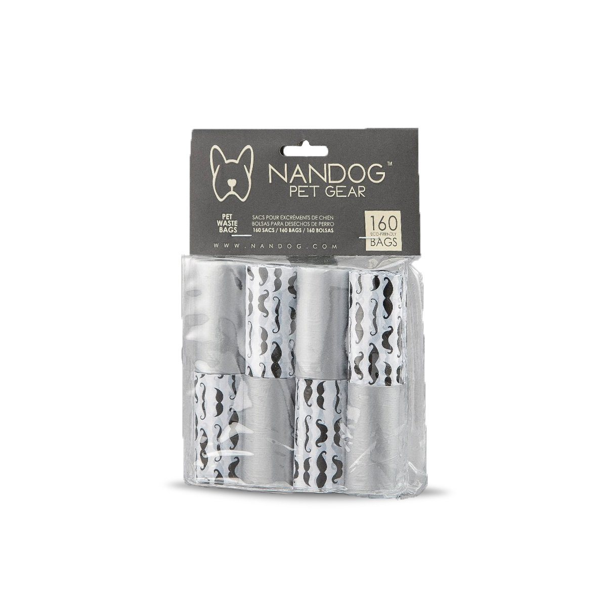 Grey / White Mustache Poop Bags (8-Pack) - NANDOG PET GEAR